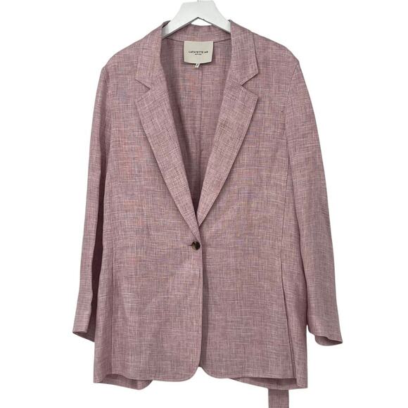 LAFAYETTE 148 NEW YORK One Button Blazer Jacket Pink Linen Pockets Belt XL NEW - Picture 8 of 9